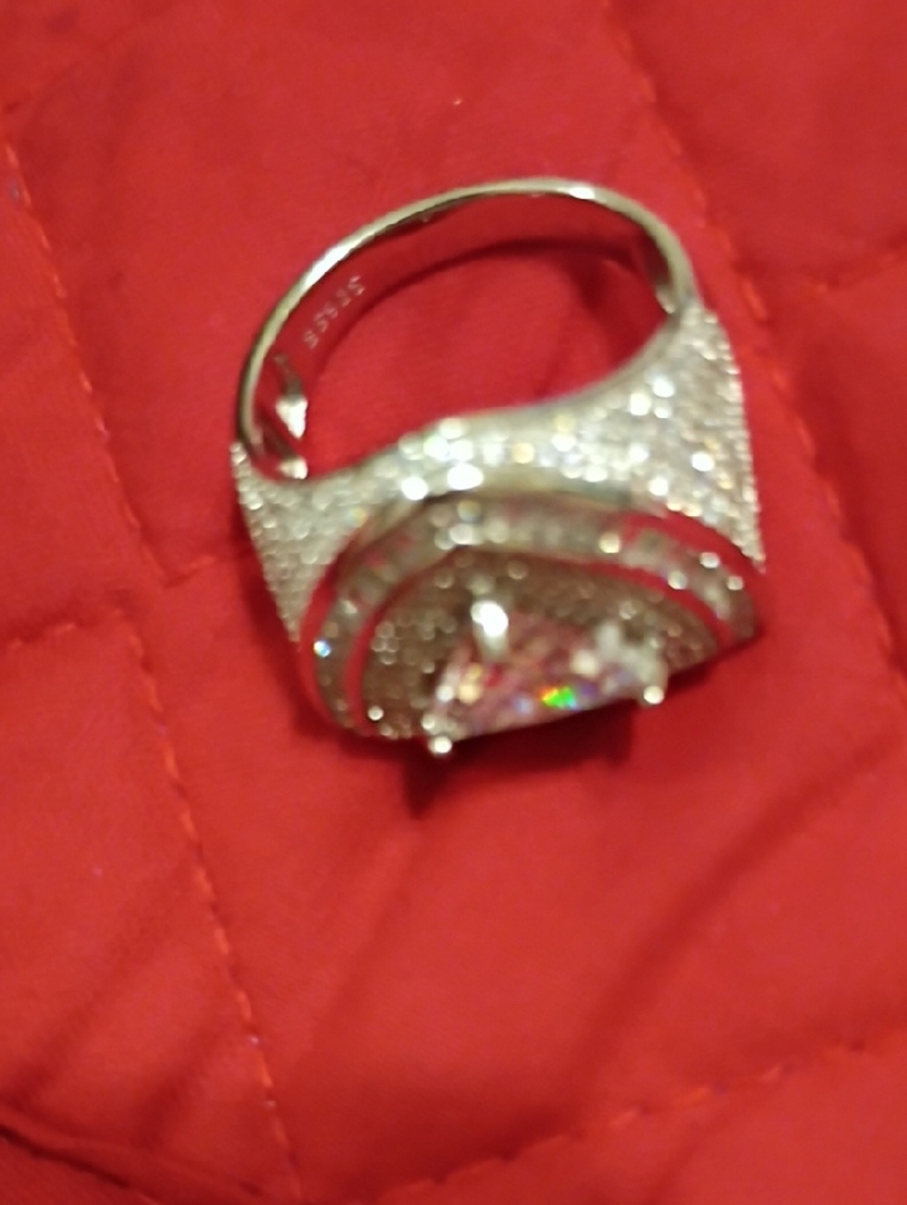 Triangular Halo moissanite Statement Ring - 925 Sterling Silver - Picture 2 of 7